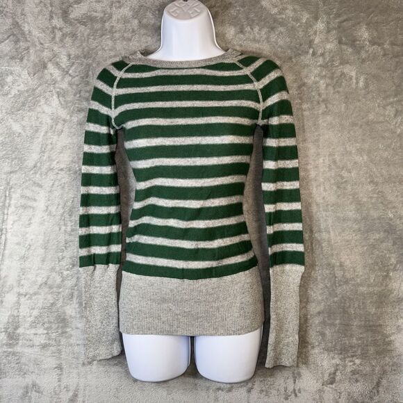 Vintage Mossimo Green Grey Striped Y2K Fitted Sweater Sz Small Preppy - Picture 1 of 7